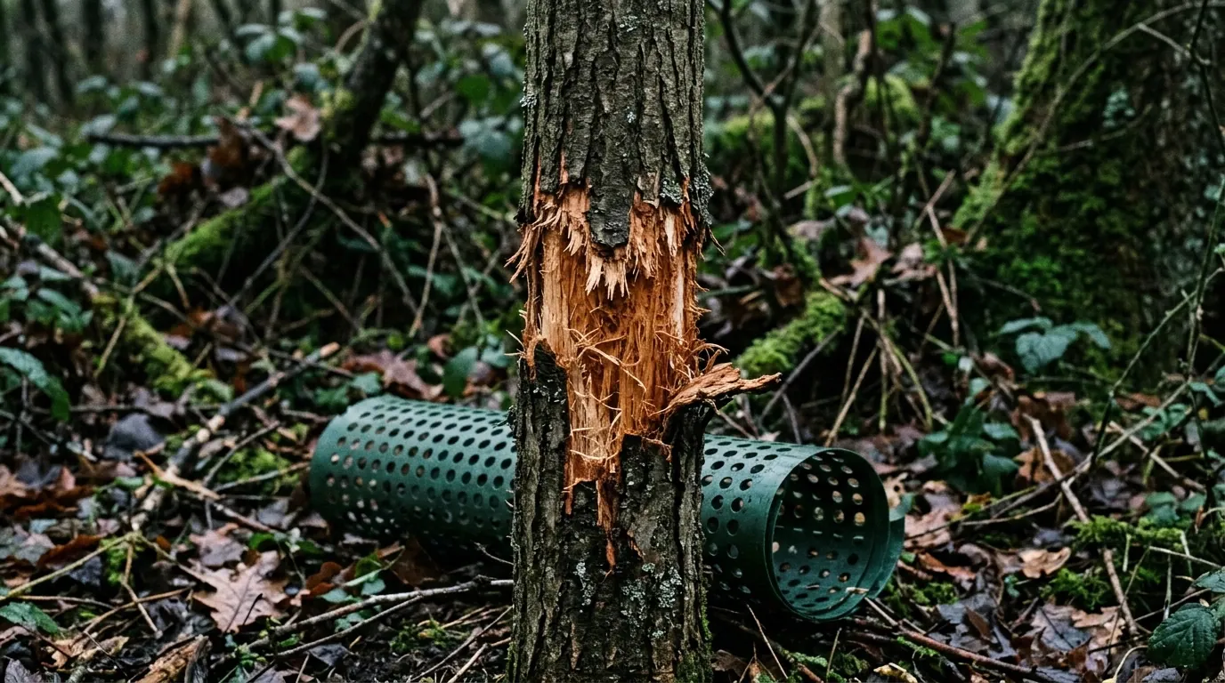 Écorce de jeune arbre abîmée par l’abroutissement