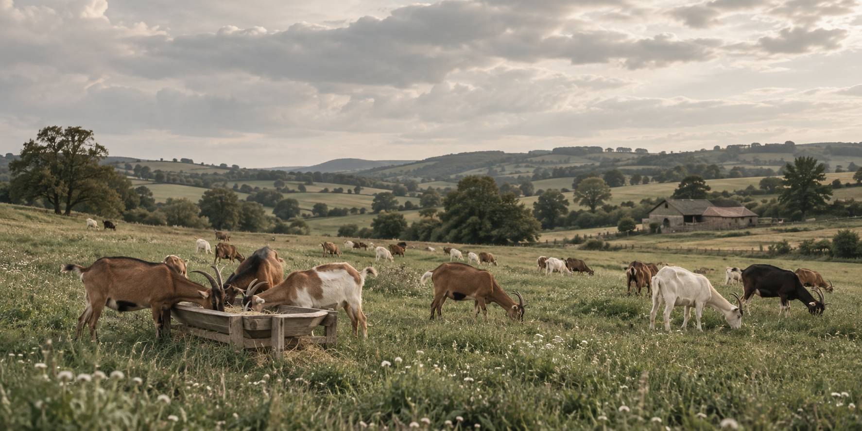 Chèvre Lamancha aux oreilles très courtes debout dans une prairie
