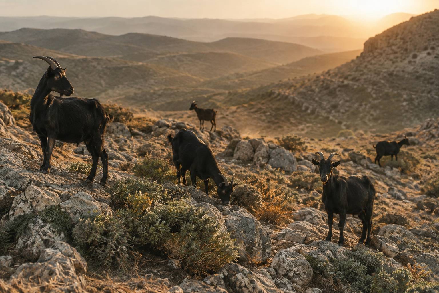 Chèvre noire à longues oreilles dans un paysage aride du Rajasthan